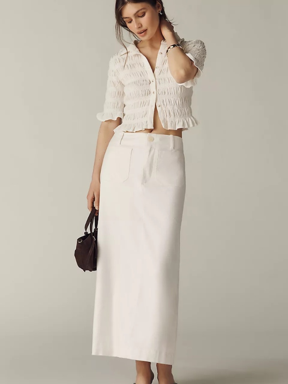 Maeve Colette Linen Stretch Maxi Skirt-Color Snow - MED